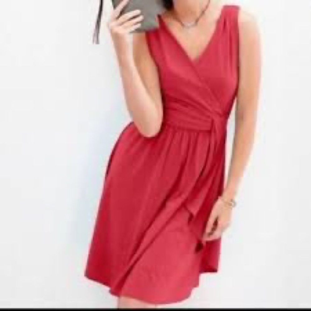 Garnet Hill Goddess Siren Knit Dress Coral Faux Wrap